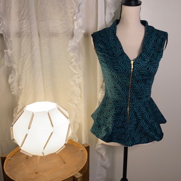 Closet London Green Black Sleeveless Collared Back‎ Zip Top Size 10 - Picture 2 of 7